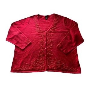 Coquette Red Floral Embroidered Cardigan